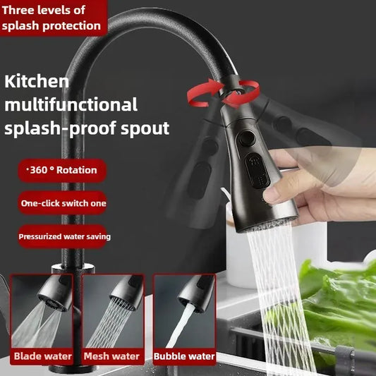 360° Rotating Kitchen Faucet Slim Waist Pressurized Anti-Splash Extended Filter Foam Universal Faucet Head Sprayer for Kitchen