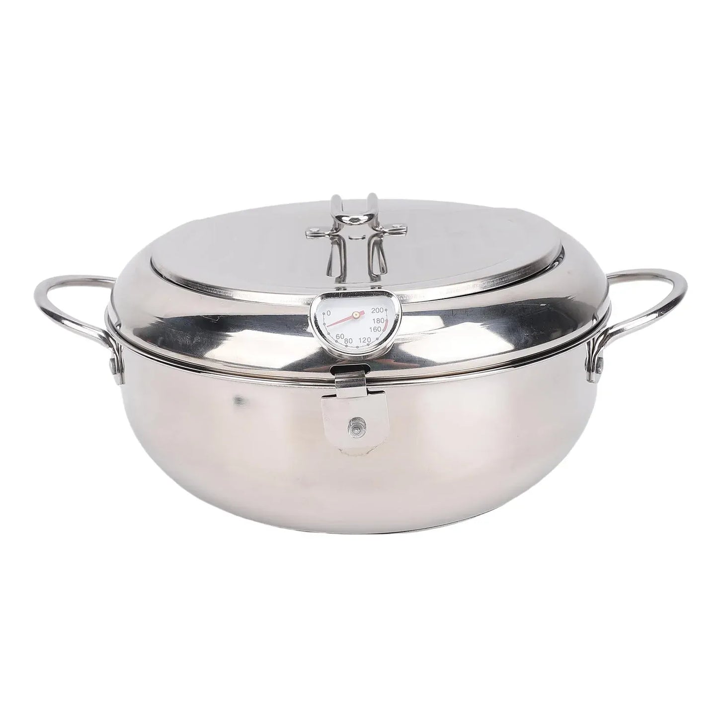 3.2L Double Ear Frying Pot 201 Stainless Steel  Fryer Pot with Oil Drip Drainer Rack Thermometer for Tempura  Fryer Pot
