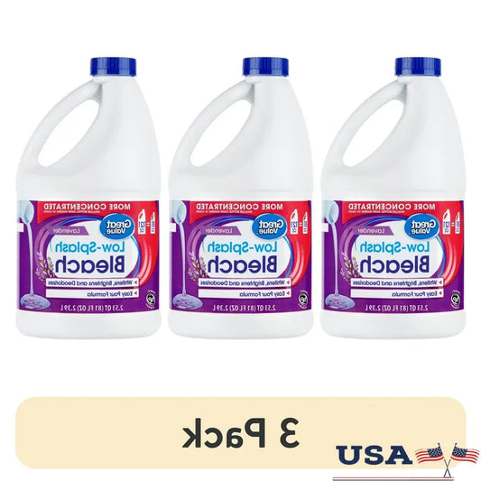 Low Splash Lavender Bleach Multi-Surface Cleaner Deodorizer Laundry Stain Remover HE Washer Safe Easy Pour 81oz 3 Pack