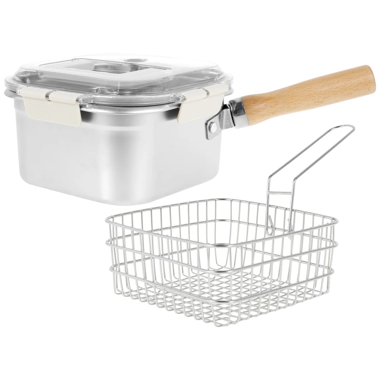 Deep Fryer Pot Stainless Steel Frying Pan Oil Saving Square Deep Frying Pan with Basket and Handle Versatile Deep Fryer with Lid