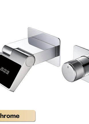 Luxury gun gray brass wall mounted bathroom faucet with LED digital display Single handle hot & cold water embedded bathroom Tap