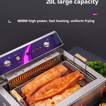 Commercial Electric Fryer - Single Cylinder Large Capacity Fryer for French Fries and Dough Sticks