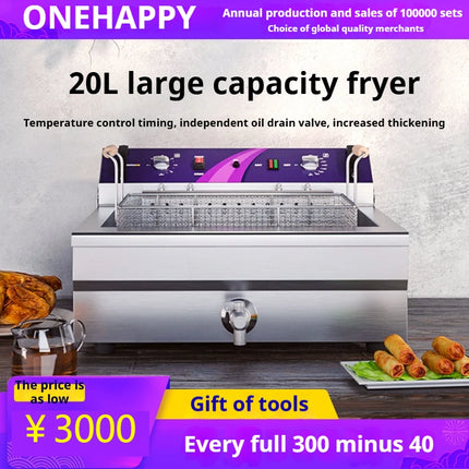 Commercial Electric Fryer - Single Cylinder Large Capacity Fryer for French Fries and Dough Sticks