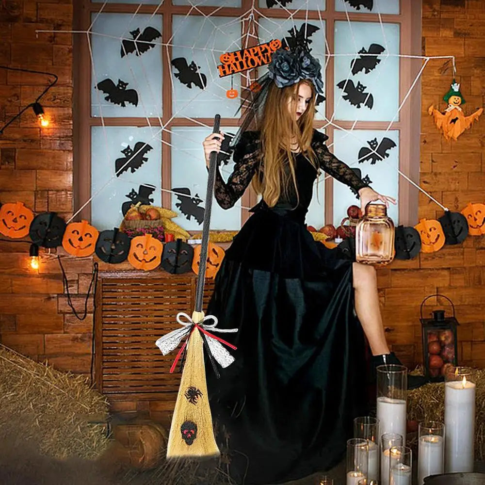 Witch Broom Halloween Witch Broom With Detachable Handle  Broom Props Party Supplies for Halloween Costume Decoration