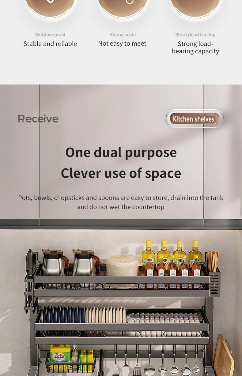 Kitchen Sink Dishwashing Double Layers Tablewares Storage Shelf Multi-functional Dish Drainer Countertop Organizer Accessories