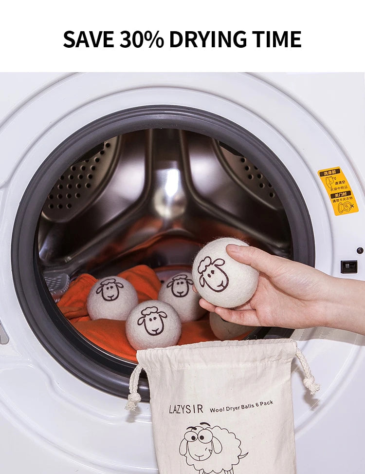 Boules de séchage en laine 7 cm, réutilisables, adoucissantes pour le linge - E-menage