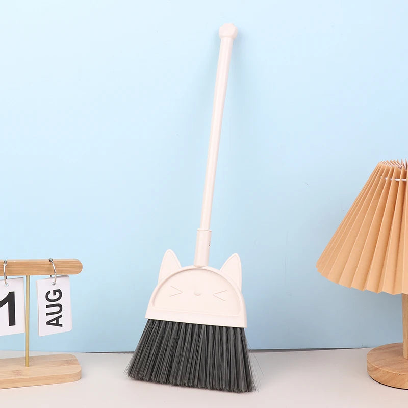 Cartoon-Style Toddler Broom Dustpan, Flexible Bristles Kids Playset, Pretend Play Indoor Outdoor Sweeping Kit
