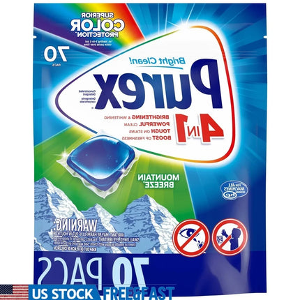 4-in-1 Laundry Detergent Pacs Mountain Breeze 70 Loads High Efficiency Stain Lifting Brightening Compact Easy Clean Rinses Low