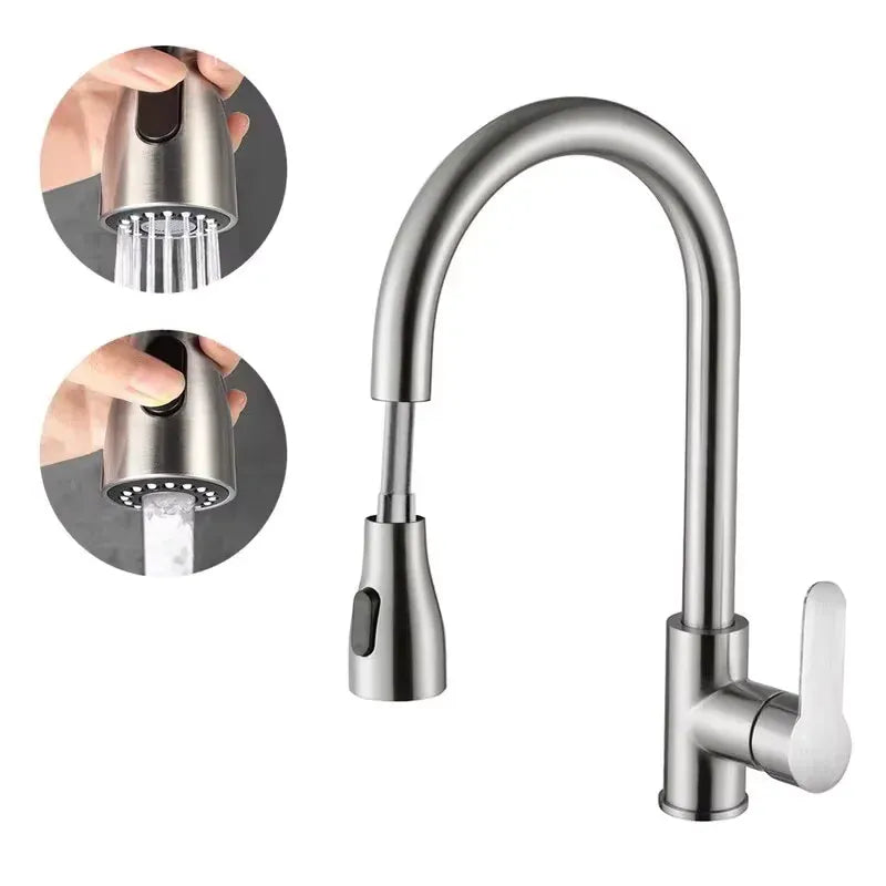 2025 New Stainless Steel Kitchen Faucet Pull Out Sink Mixer Tap with 360 Swivel Spray Head Single Hole Durable Easy Install
