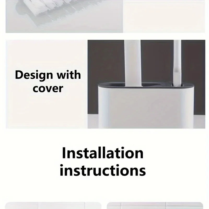 Full Bathroom Cleaning Set: Wall-mounted Silicone Toilet Brush and Ergonomic Long-handle Brush - Easy-to-clean Design