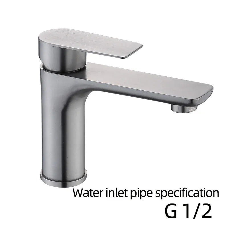 Brushed/Gray Bathroom Sink Faucet Hot and Cold Mixer Faucet Countertop Mount 304 Stainless Steel Single Handle