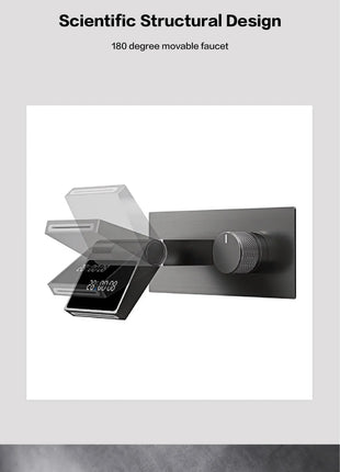 Luxury gun gray brass wall mounted bathroom faucet with LED digital display Single handle hot & cold water embedded bathroom Tap