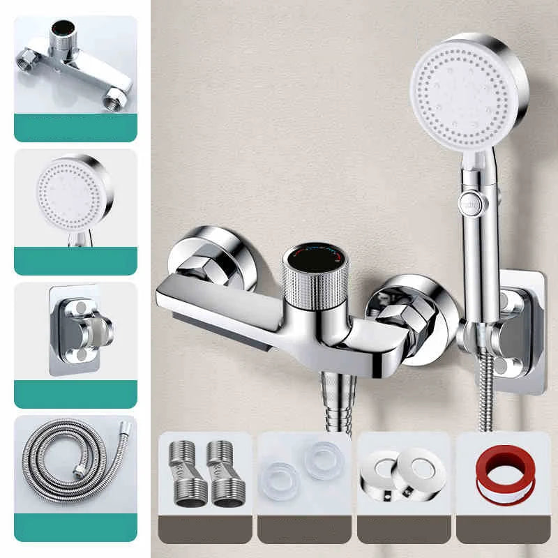 Waterfall Bathtub Faucet Set Handheld Shower Head Wall Mounted Brass Bathroom Tub Filler Waterfall Spout Hot and Cold Mixer Tap