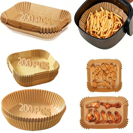 Papier sulfurisé jetable pour friteuse à air chaud, résistant à l'huile et à l'eau, format rond, carré et rectangle, pour la cuisine et les fêtes.