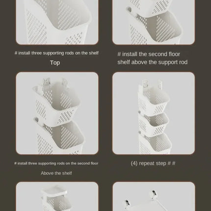 Laundry Storage Rack Basket Multilayer Dirty Clothes Storage Basket With Wheel Large Capacity Household Bathroom Shelf Organizer - E-menage