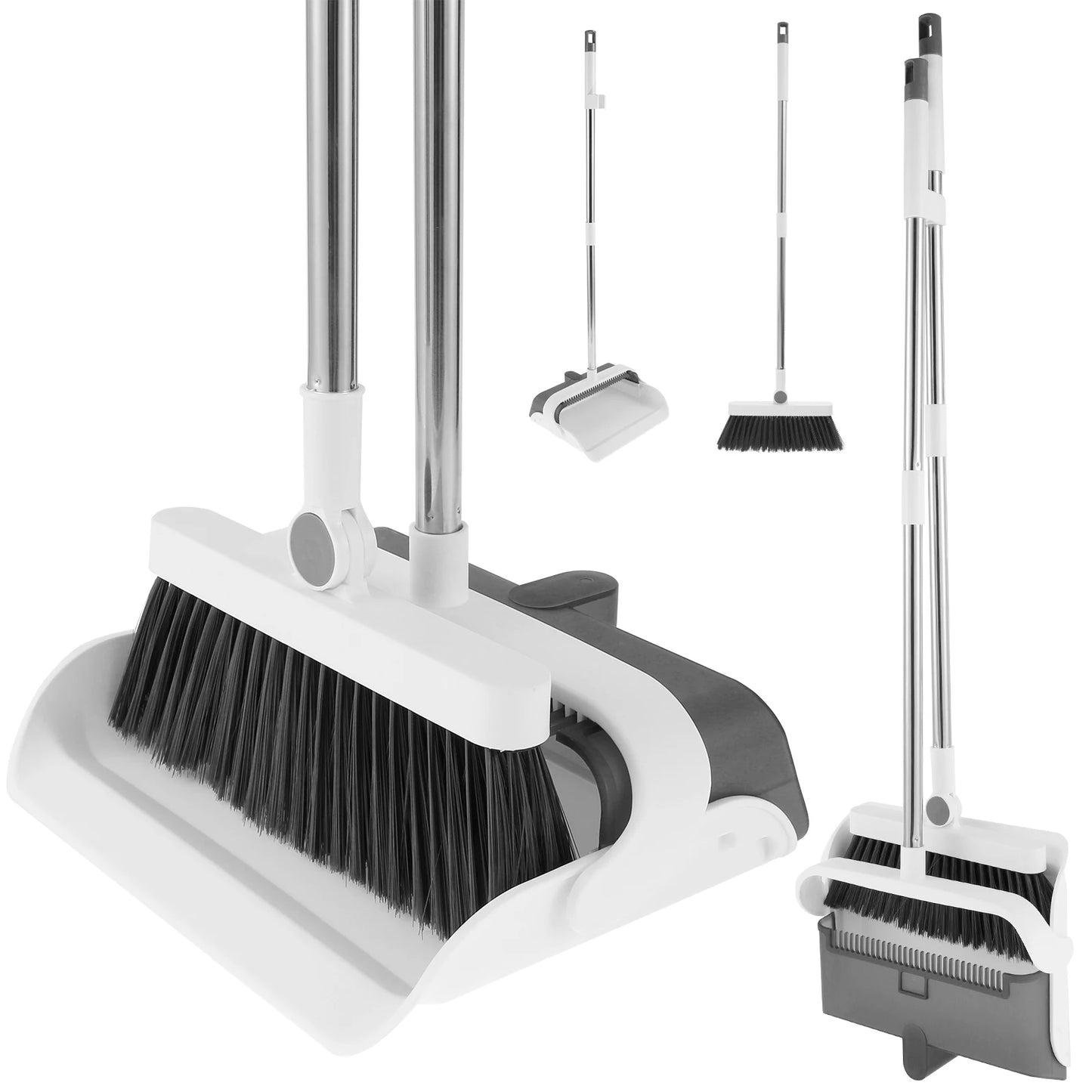 Broom and Dustpan Set with Adjustable Handle Standing and Broom with Scraper Teeth Flexible Household hygiene cleaning tools