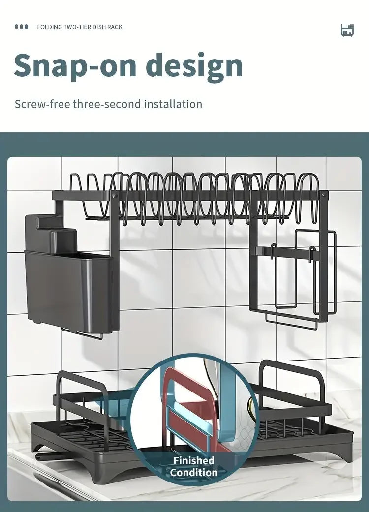 Dish Drying Rack, 2 Tier Large Dish Drying Rack for Kitchen Counter with Drainboard Stainless Steel Dish Drainer for Dish&Cup