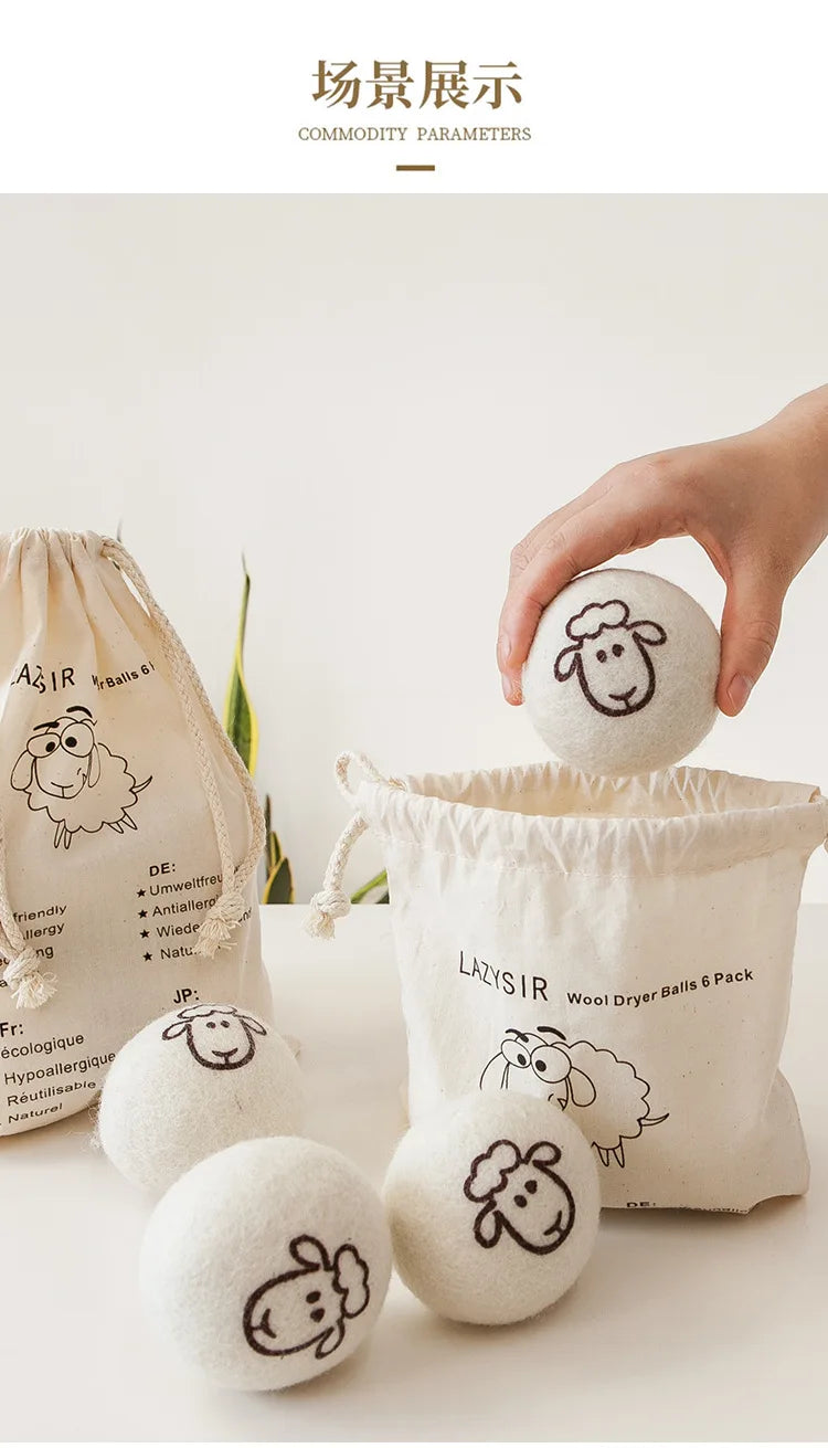 Boules de séchage en laine 7 cm, réutilisables, adoucissantes pour le linge - E-menage