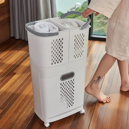 Plastics Laundry Basket Bathroom Dirty Clothe Basket with Wheel Household Multi-Layer Laundry Baskets for Storing Dirty Clothes - E-menage