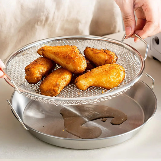 Kitchen Oil Filter Tray Stainless Steel Air Fryer Mesh Pan Draining Basket for Fried Food Cooking Net Strainer Colander