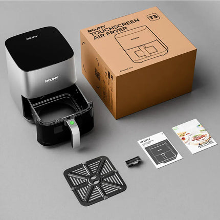 Friteuse à air chaud 5 L, four électrique sans huile avec commandes tactiles, panier antiadhésif et hublot, format familial