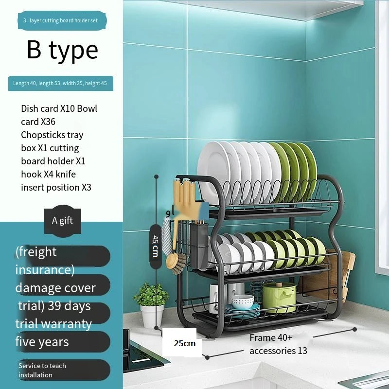 Cutlery Rack Stainless Steel Drying Rack Bowl Dish Draining Shelf  Kitchen Organizer 3 Tiers Dish Drainer Dryer Tray Holder