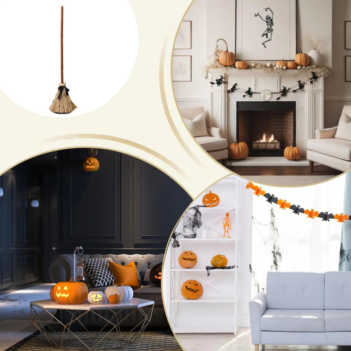 Witch Brooms Moving Broom 43.5 Inches Moving Decoration with Spooky Sounds for Indoor Outdoor Party Porch Halloween Haunted