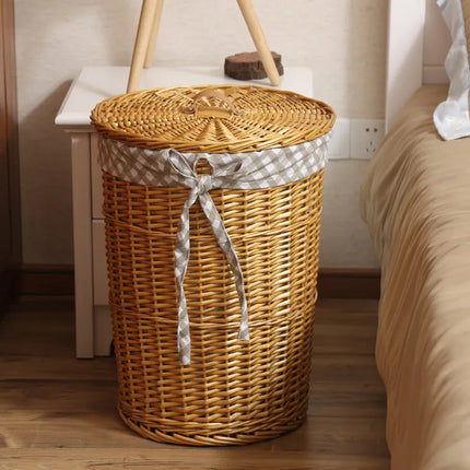 Panier à linge Wier en osier pur avec couvercle - E-menage