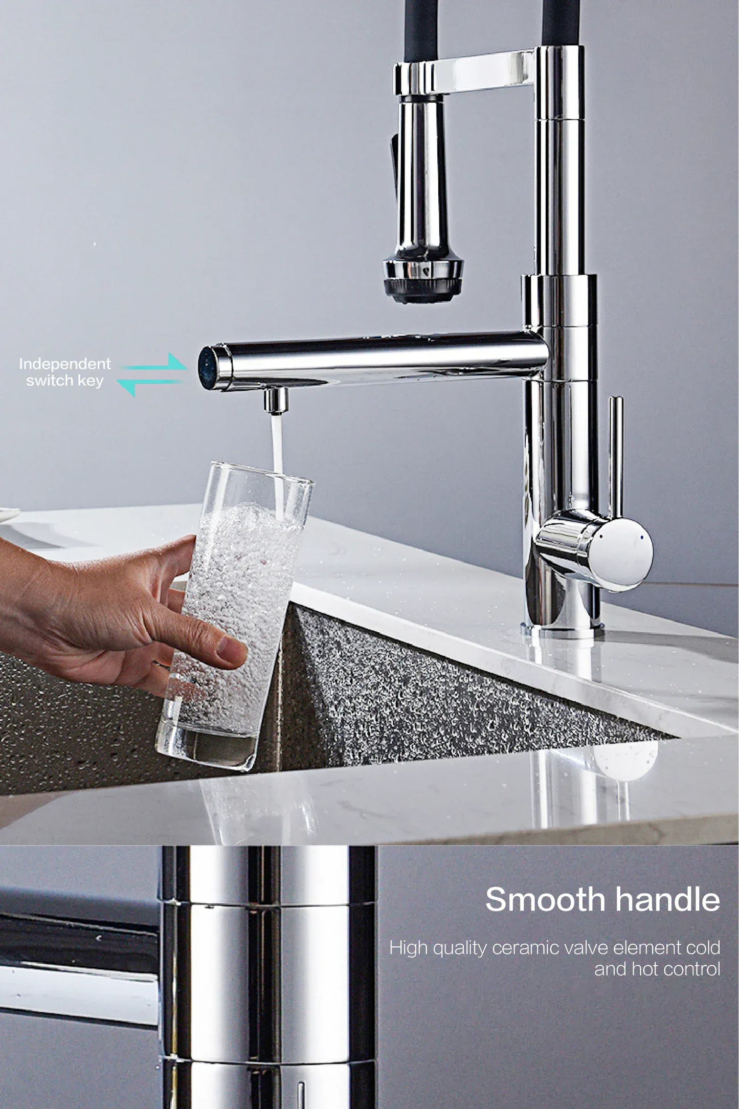 Luxury chrome brass kitchen faucet magnetic suction design with filtered water single hole cold and hot dual control sink faucet