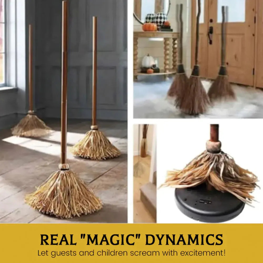Halloween Floating Witch's Broom Haunted Dancing Broom Moving Broomstick Magic Enchanter Sorceress Carnival Party Costume Props
