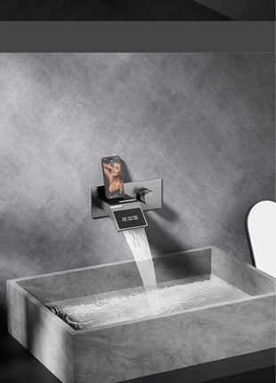 Luxury gun gray brass wall mounted bathroom faucet with LED digital display Single handle hot & cold water embedded bathroom Tap