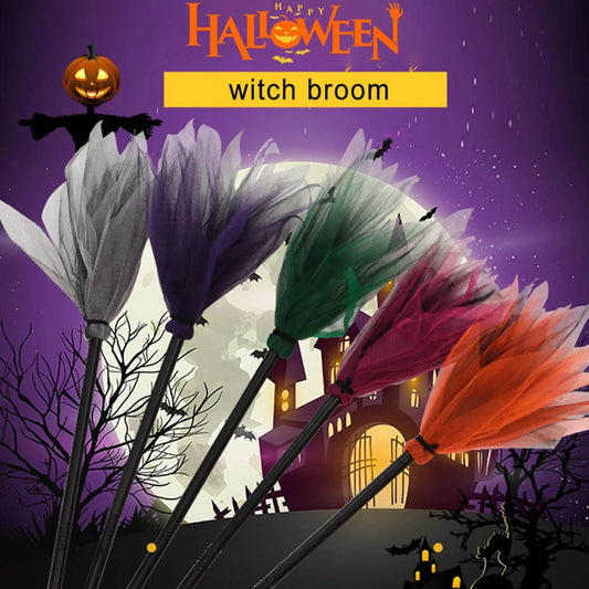 ‌Witch Flying Broomstick Cosplay Prop Halloween Party Accessory Magic Broom Ride Fantasy Costume Decor for Wizards