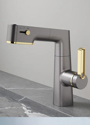 VGX Multifunctional Bathroom Faucets Pull Out Basin Mixer Sink Faucet Gourmet LED Temperature Tap 360° Tapware Crane Brass White