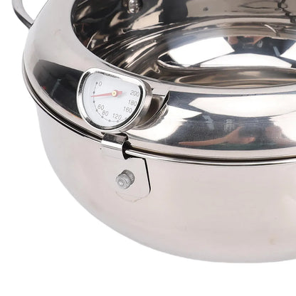 Frying Pot 3.2L Double Ear 201 Stainless Steel  Fryer Pot with Oil Drip Drainer Rack Thermometer for Tempura 3.2L Frying Pot
