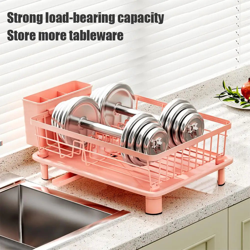 Pink Drain Rack Large Dish Drying Rack For Kitchen Counter With Drainboard, Rustproof Dish Drainer Space-Saving Dish Rack