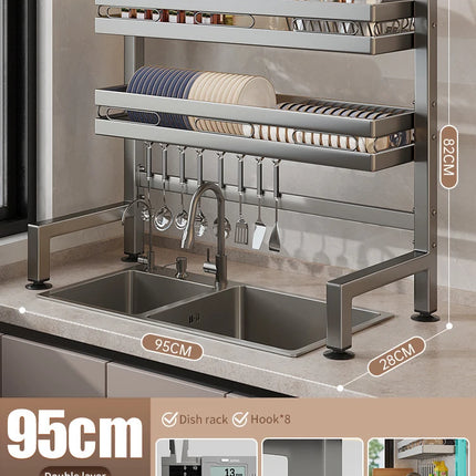 Égouttoir à vaisselle double couche pour évier de cuisine, étagère de rangement pour vaisselle, égouttoir multifonctionnel, accessoires de rangement pour plan de travail