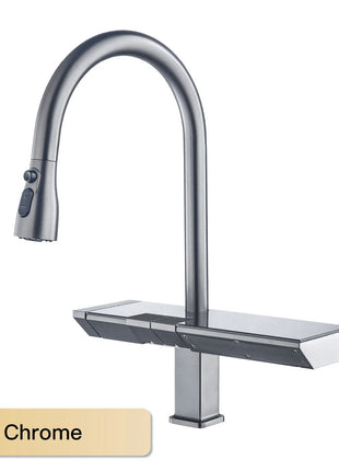 AITANA Luxury Chrome Brass Kitchen Faucet with Digital Display Design, Hot and Cold Water Pull out 3-Function Sink Mixer