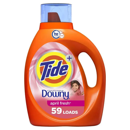 Powerful Tide Downy Liquid Laundry Detergent 84 fl oz 59 Loads Heavy-Duty Concentrated Cleanser April Fresh Scent Works Both HE