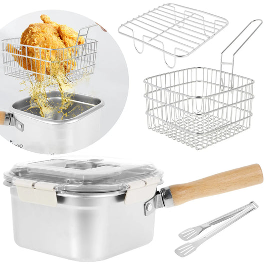 Set Deep Frying Pot Kitchen Fryer With Strainer Stainless Steel Tempura Fryer Pan Fry Pot Chicken Fried Chicken Cooking Tools