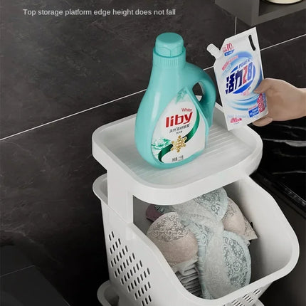 Laundry Storage Rack Basket Multilayer Dirty Clothes Storage Basket With Wheel Large Capacity Household Bathroom Shelf Organizer - E-menage