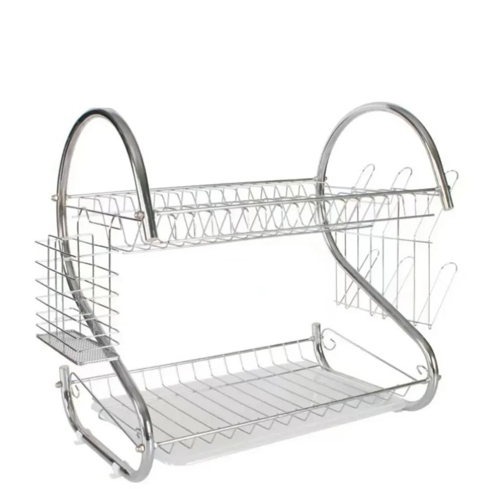 Kitchen Cutlery Organizer 2 Tier S-Shaped Dish Drainer Stable Space-saving Tableware Holder Shelf Metal Cup Drainer Chopsticks