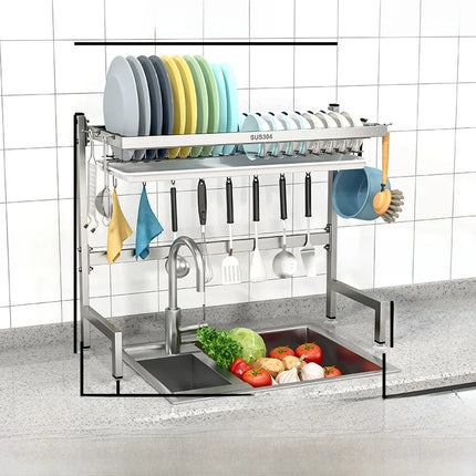 Égouttoir de cuisine en acier inoxydable 304 avec porte-assiettes de rangement multifonction pour évier de cuisine à poser sur le plan de travail