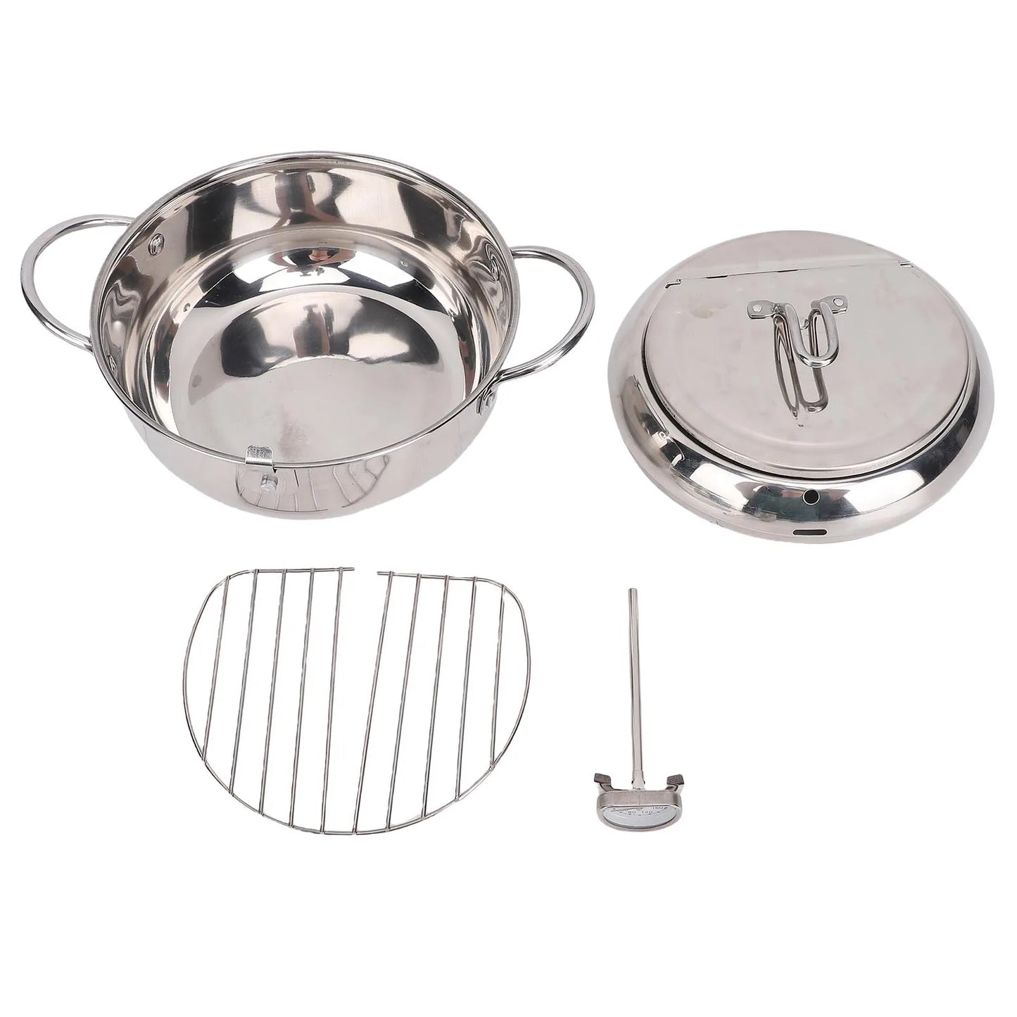 Deep Fryer Pot 201 Stainless Steel 2.2L Japanese Frying Pot with Oil Drain Temperature Control and Lid for Kitchen Stove