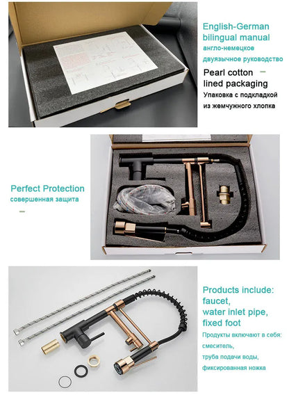 GEGVE Kitchen Faucets Removable taps Brush Brass faucet Water hydrant robinet for kitchen accessories Pull Out Spout Hot Cold