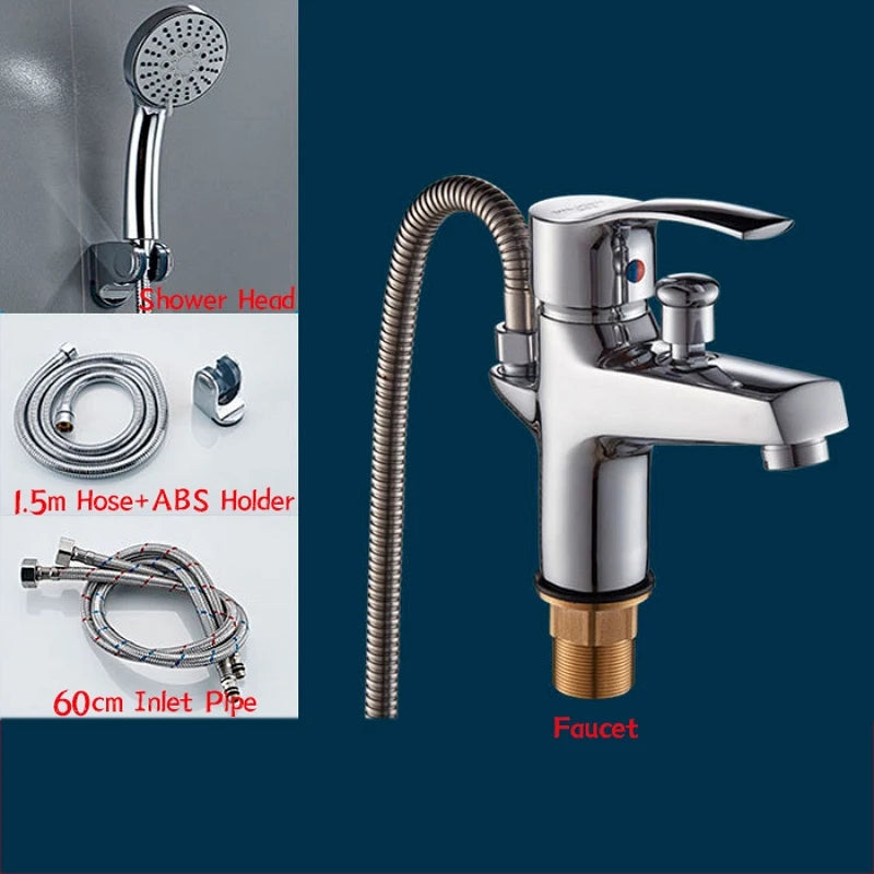 Basin Faucet Set Bathroom Bathtub Shower Faucet with Handheld Shower Head Toilet Hot Cold Water Mixing Valve Nozzle Deck Mounted