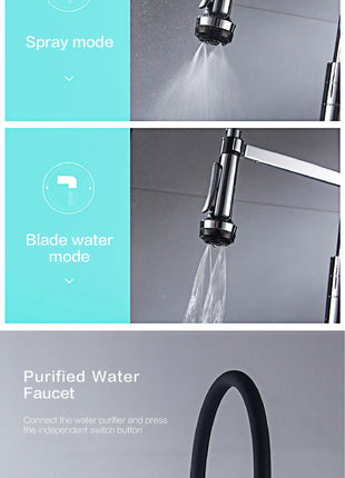 Luxury chrome brass kitchen faucet magnetic suction design with filtered water single hole cold and hot dual control sink faucet