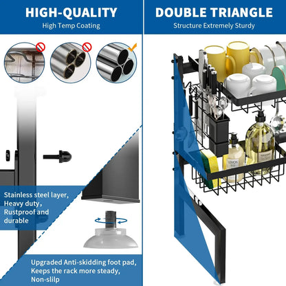 Over The Sink Dish Drying Rack,Expandable 2-Tier Stainless Steel Over The Sink Dish Rack with Utensil Holder Dish Drainers