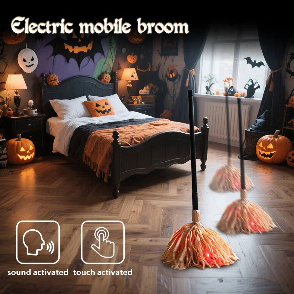 Halloween Floating Witch's Broom–haunted Dancing Broom Terror Atmosphere Festive Decorations Broom With Ghost Sounds Home Decor