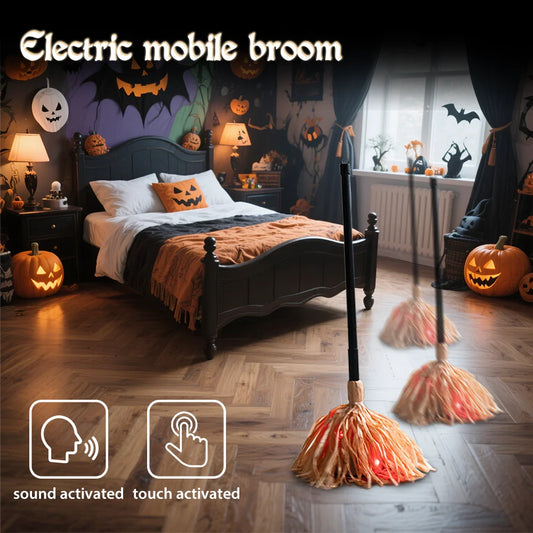 Halloween Floating Witch's Broom–haunted Dancing Broom Terror Atmosphere Festive Decorations Broom With Ghost Sounds Home Decor
