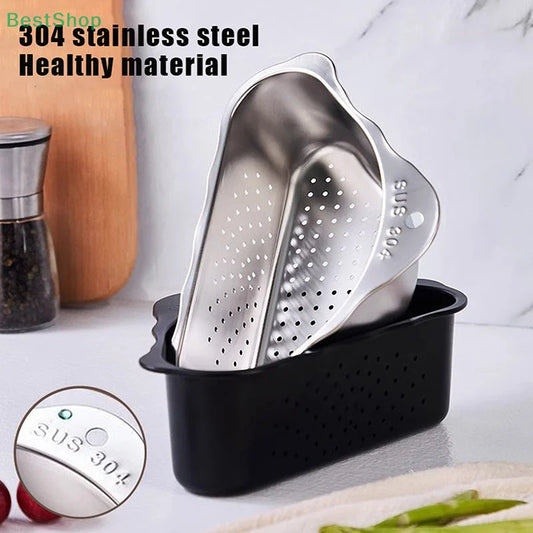 💕Stainless Steel Kitchen Sink Triangular Drainer Basket, Vegetable Washing Basin Water Filter Storage Rack
